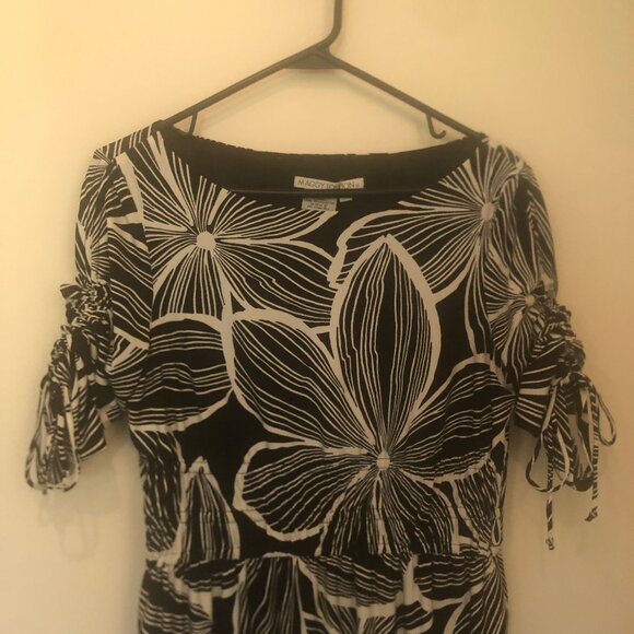 Maggy London black & white 3/4-sleeve floral print jersey knit dress sz 10 - Picture 7 of 9